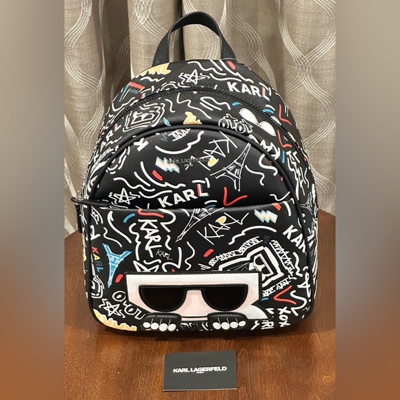 Karl Lagerfeld Handbags - Karl Lagerfeld Paris Adele All Over Logo Full Size Backpack Black - NWOT